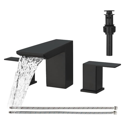 BESy matte black bathroom faucet with 3 holes for balanced water distribution and style.
