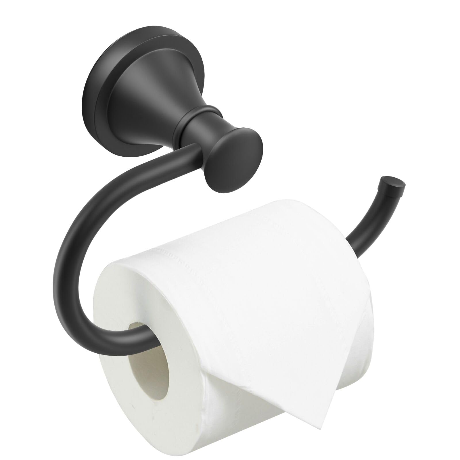 BESy matte black toilet paper holder, front view, sturdy wall-mounted design