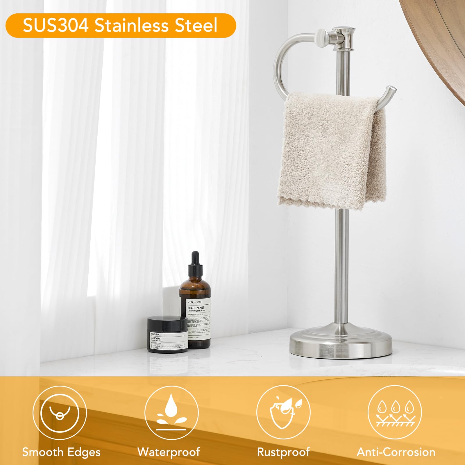 BESy modern towel bar stand with concealed screws for a clean look.