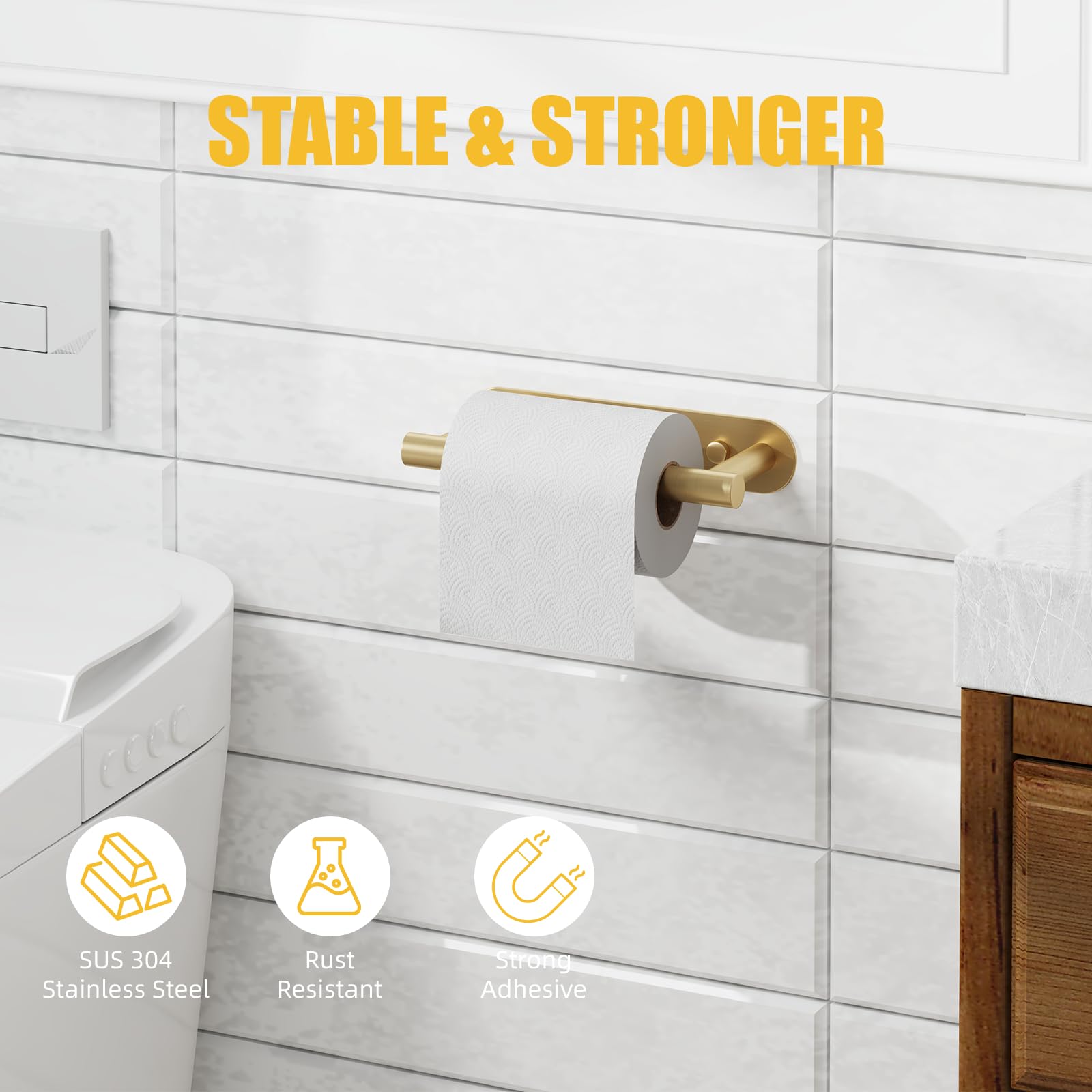 Besy pivoting-arm toilet paper holder with brushed gold finish for easy roll changes