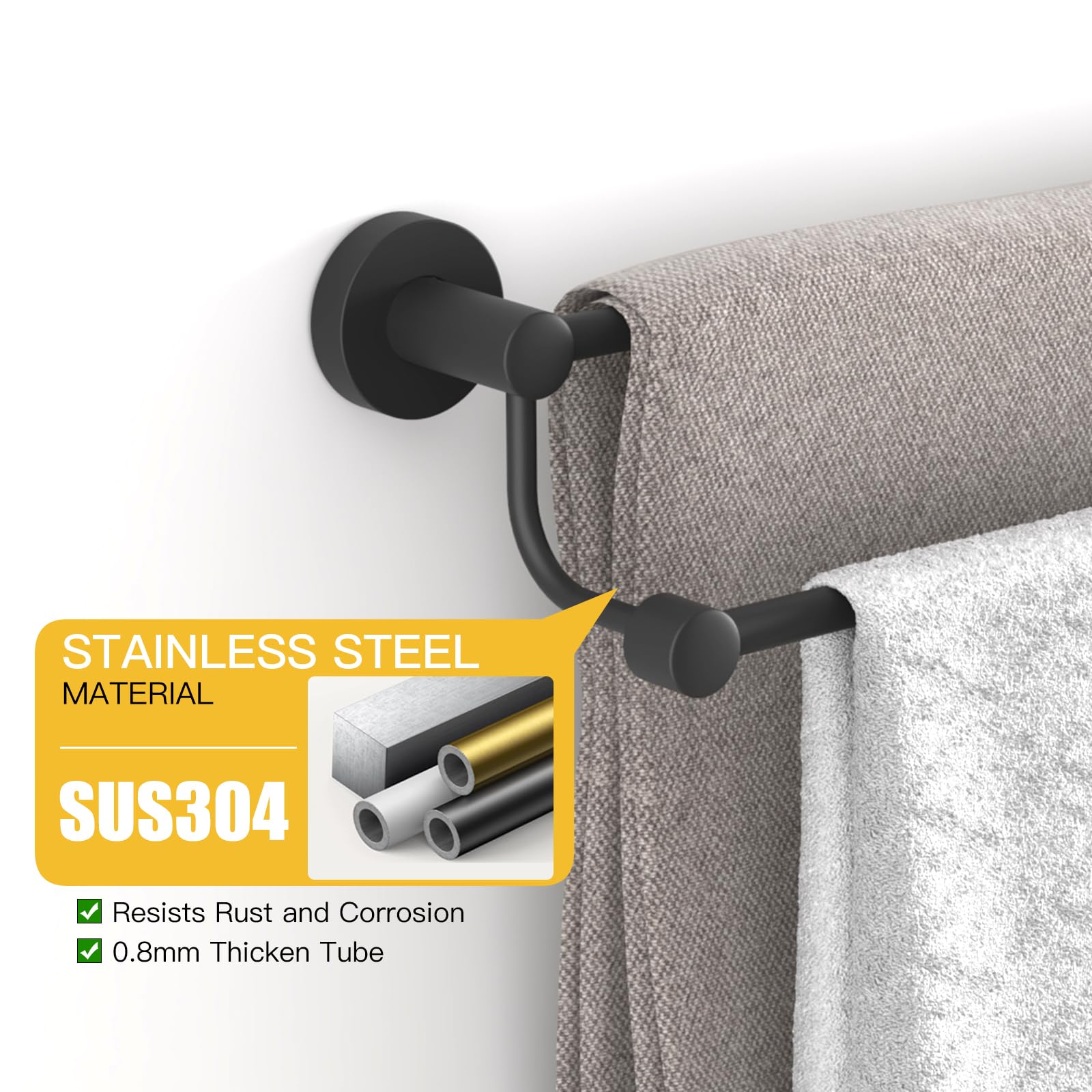 BESy retractable towel bar shows length options for tight or wide spaces.