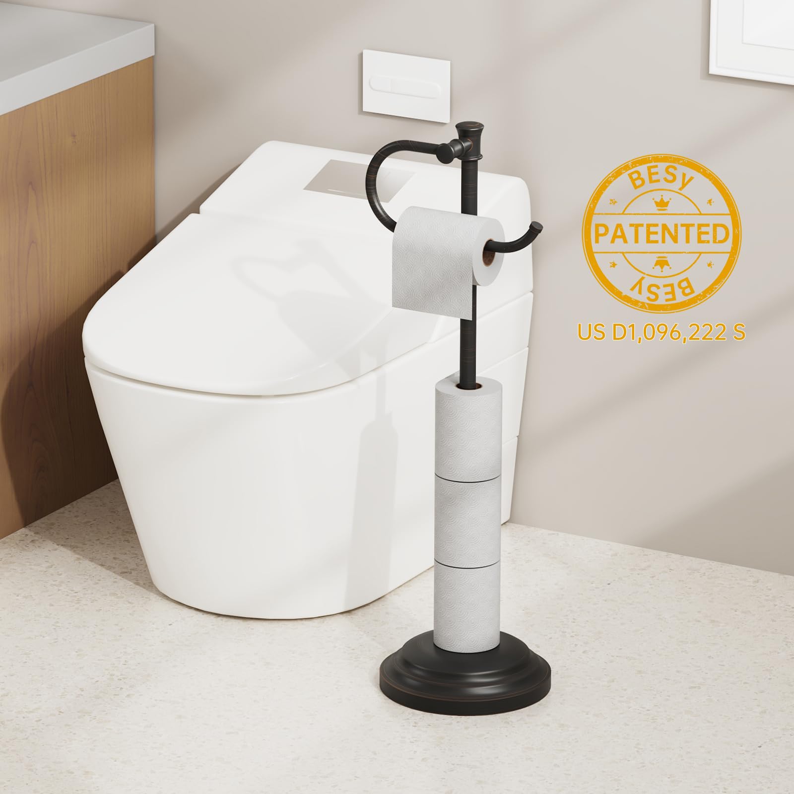 BESy toilet paper holder storage main body shows space for extra rolls.