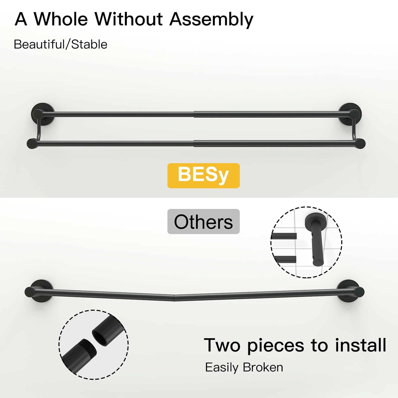 BESy wall-mount towel bar with hotel-style design and concealed screws.
