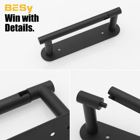 BESy wall-mounted holder features a pivoting arm for quick roll replacement.