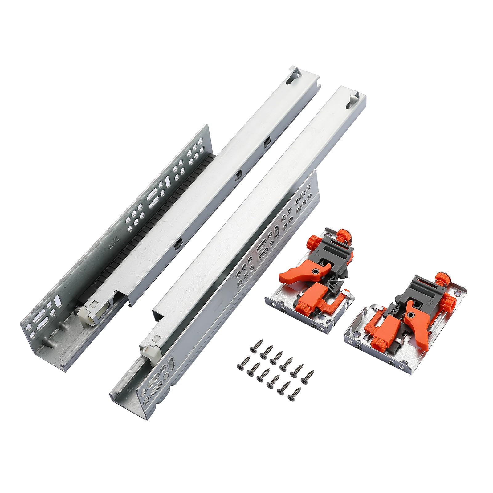 Betesy Hardware 6-pairs 22-inch undermount slides with smooth soft-close action for silent drawers.