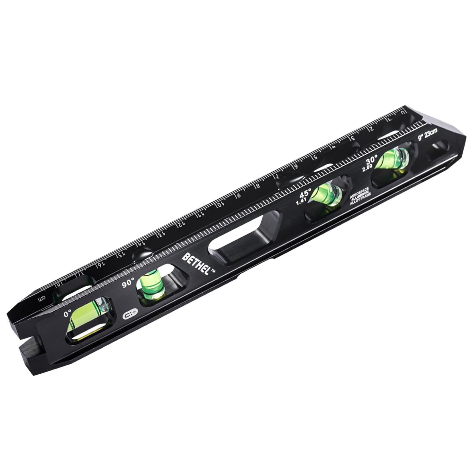 BETHEL 9-inch torpedo level with magnetic rails for hands-free alignment.