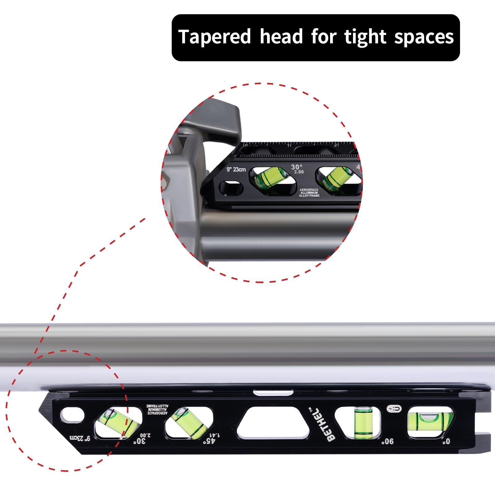 BETHEL level displays dual metric and imperial scales for versatile marking.