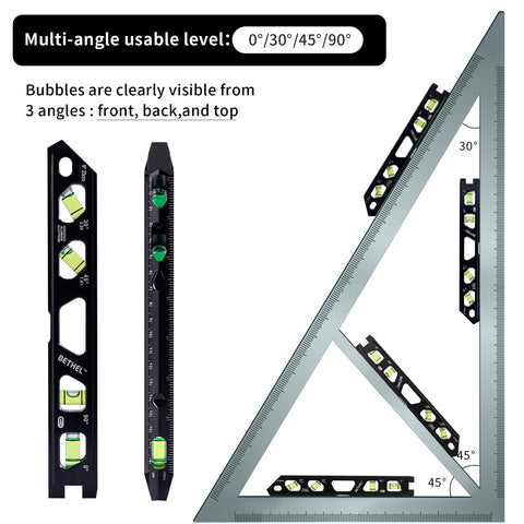 BETHEL level with strong rare earth magnets for hands-free measurements.