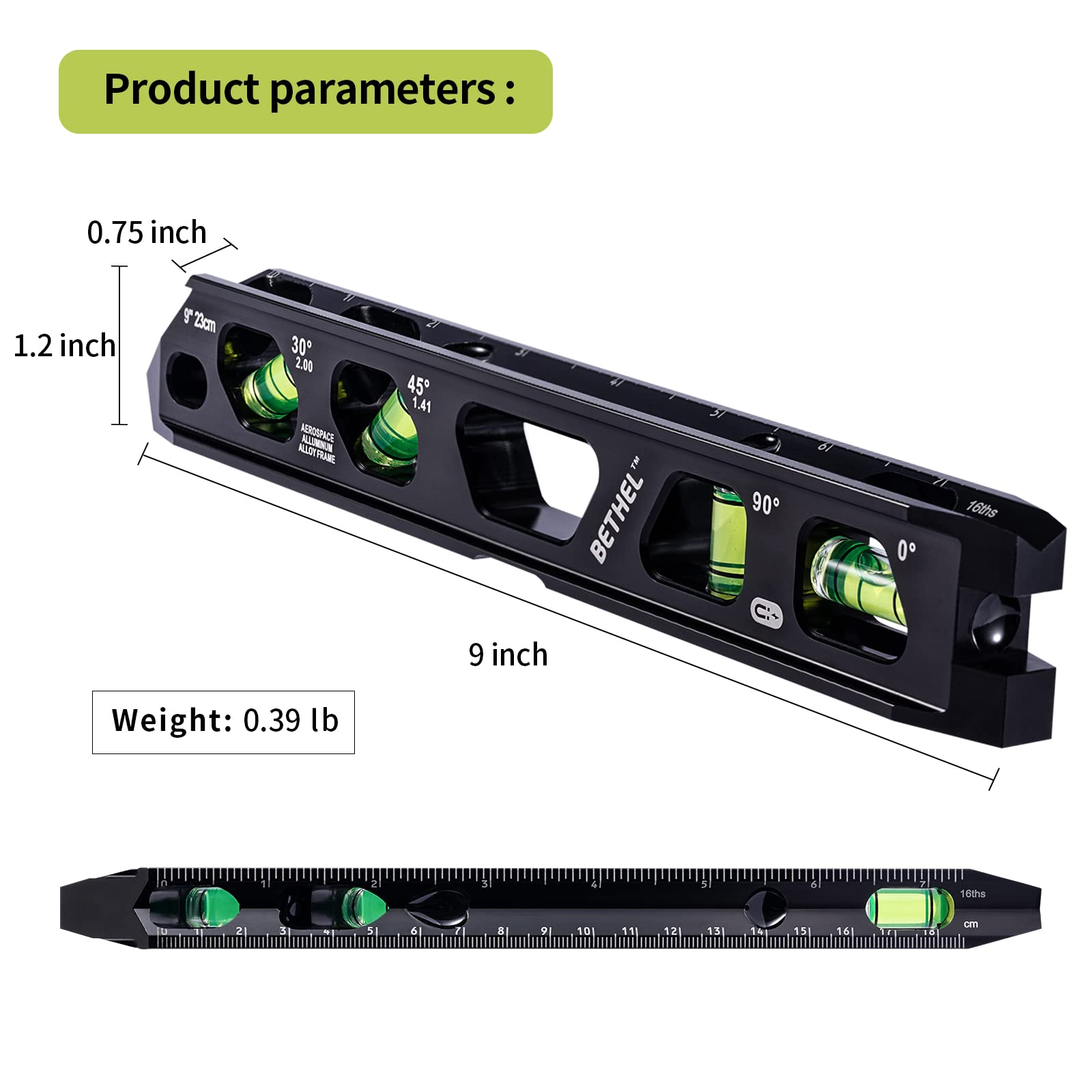 BETHEL Torpedo Level aluminum frame for durable, accurate measurements on the job