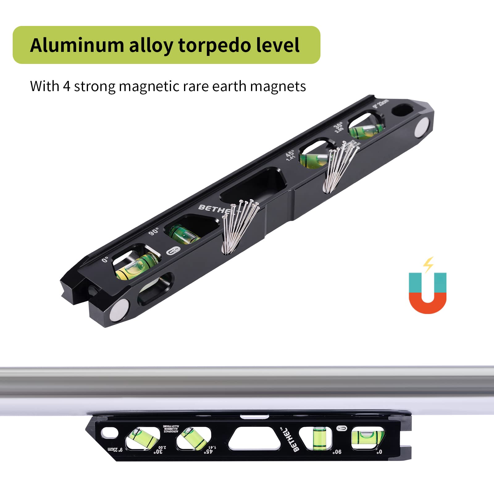 BETHEL Torpedo Level V-groove helps mounting on conduit or pipe