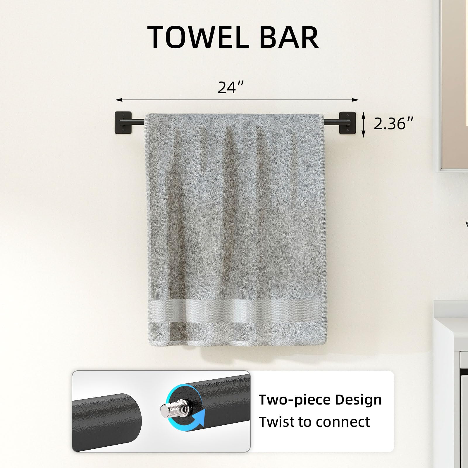 Bethom 24-inch towel rack in matte black, ideal for neat bathroom storage.
