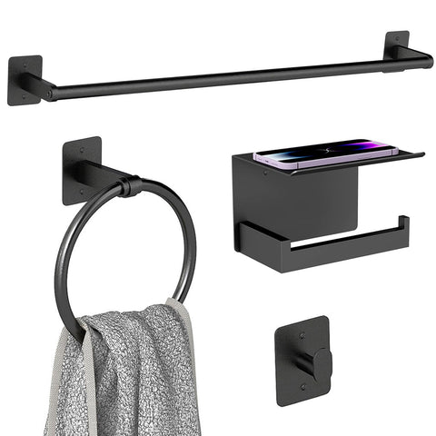 Bethom matte black 4-piece bathroom set keeps towels organized with durable stainless steel hardware.