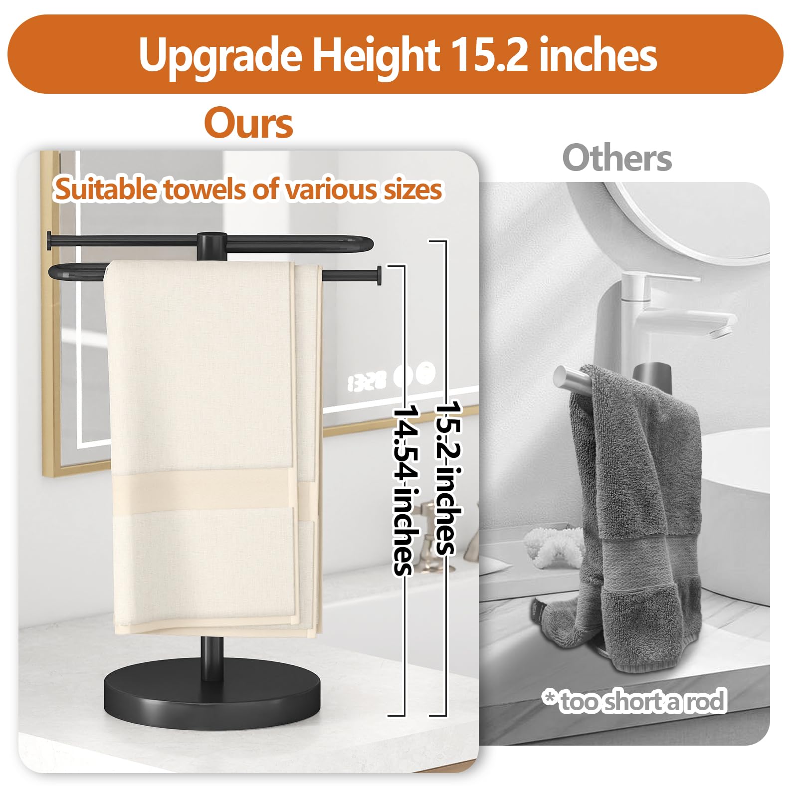 Bethom S-shape towel bar holds two towels in compact space.