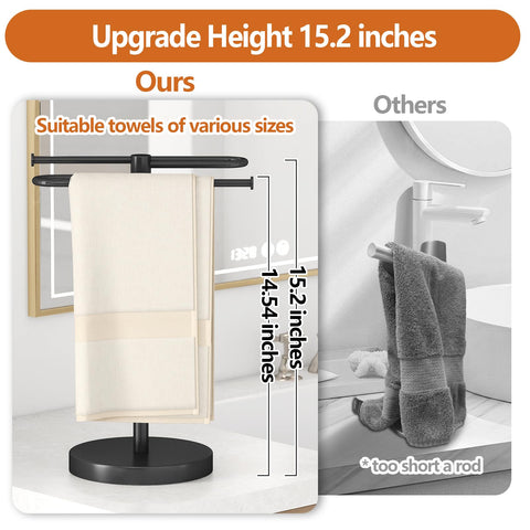 Bethom S-shape towel bar holds two towels in compact space.