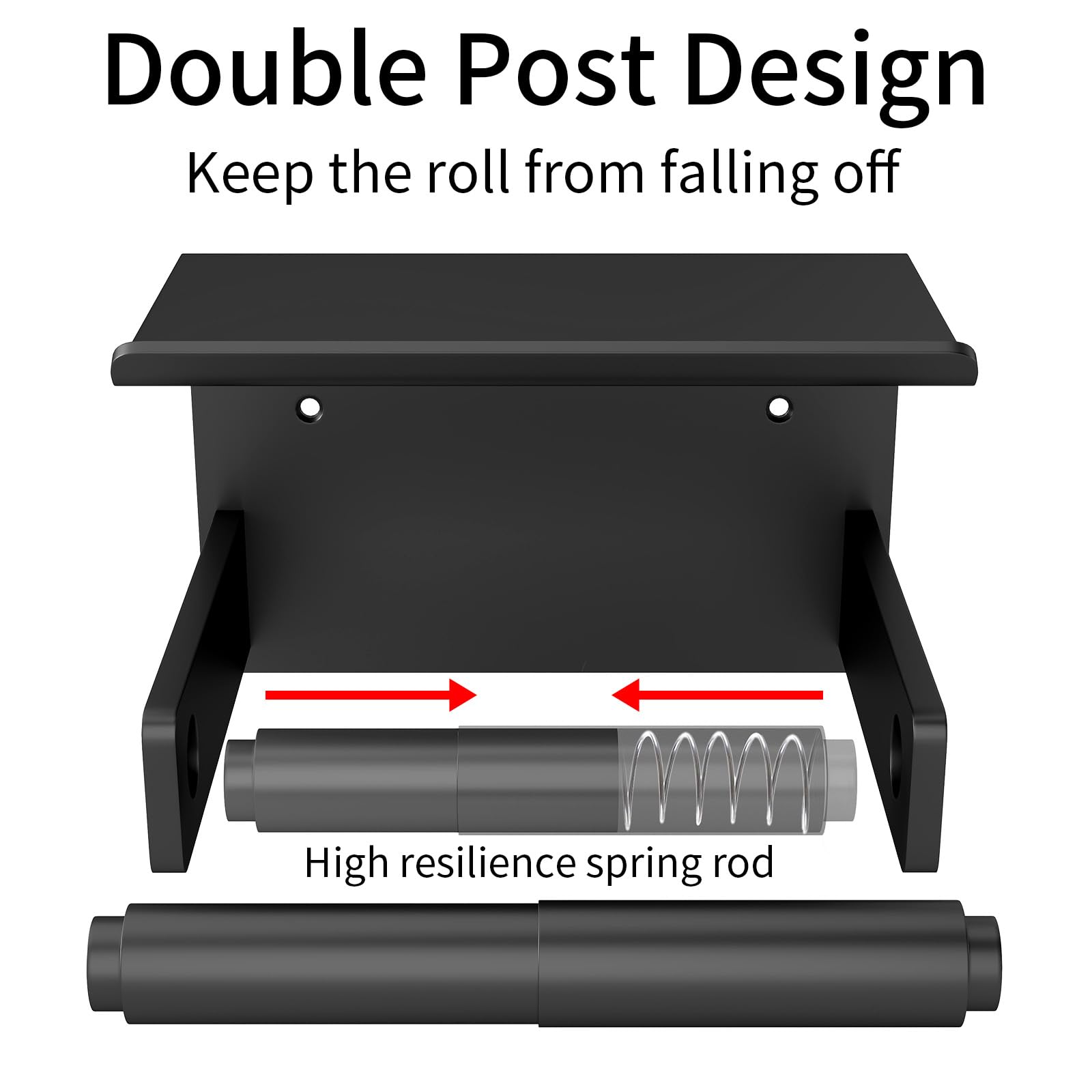 Bethom matte black toilet paper holder with shelf, side view for wall mounting