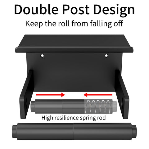 Bethom matte black toilet paper holder with shelf, side view for wall mounting