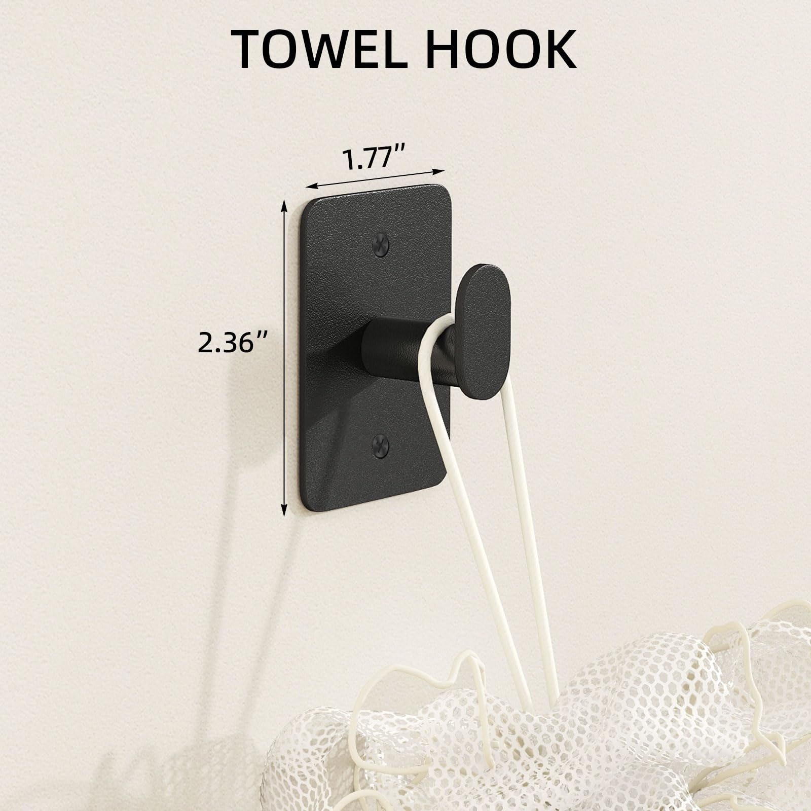 Bethom towel hook in matte black, versatile for towels and robes.