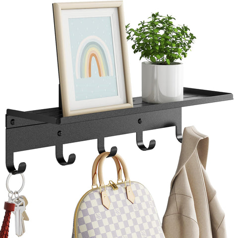 Bethom wall shelf with five hooks for organized entryways.