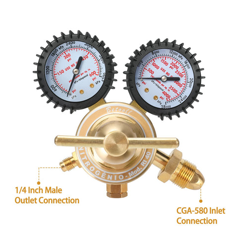 BETOOLL nitrogen regulator dual gauges with protective boots for clear readings.