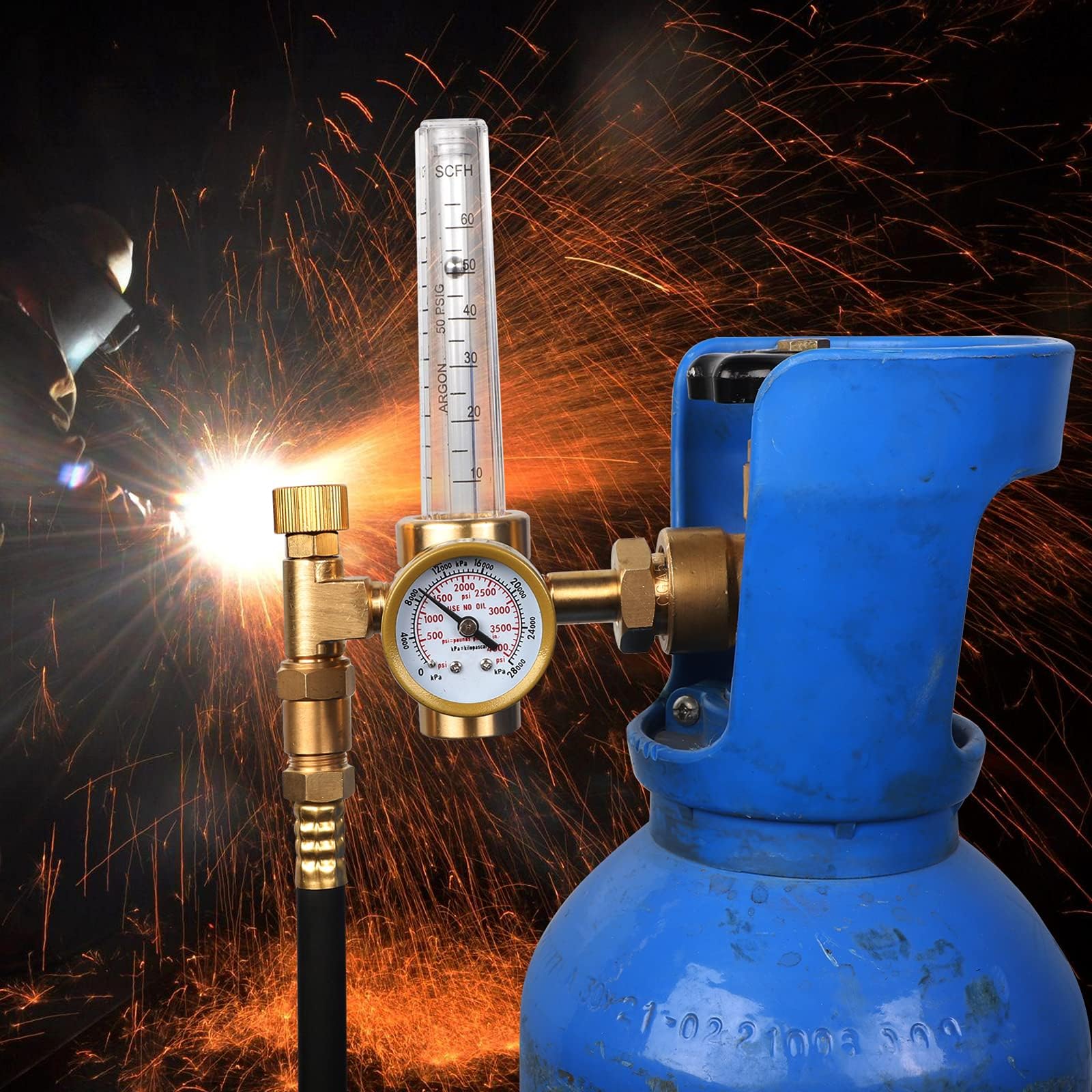 BETOOLL regulator and tank setup ready for MIG/TIG welding tasks