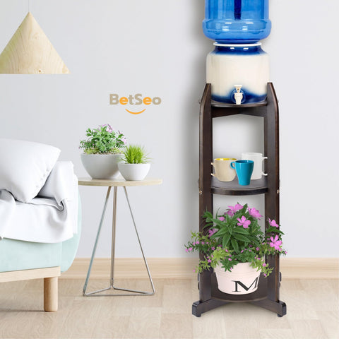BETSEO solid-wood water-dispenser stand assembled and ready for bottles.