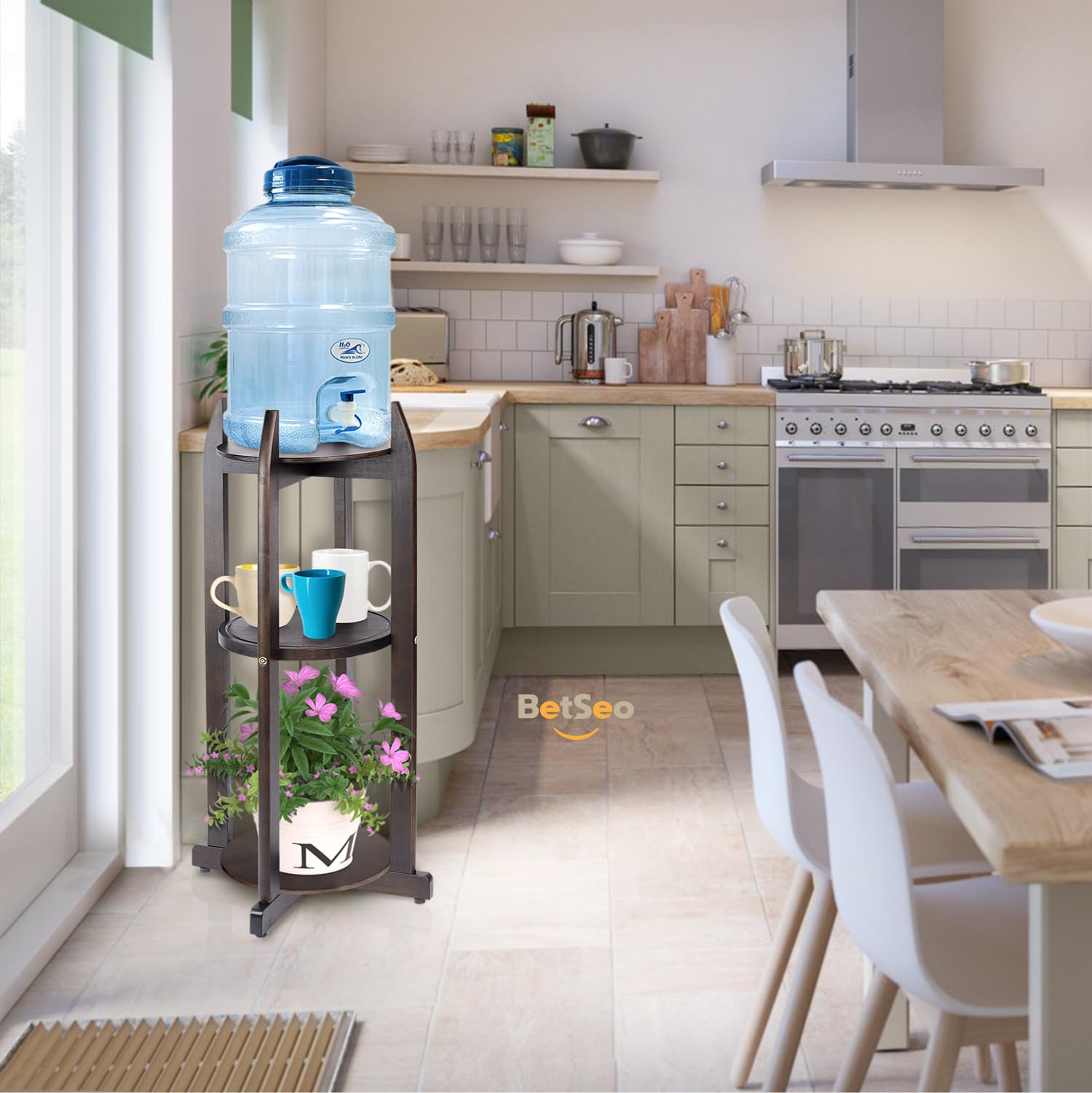BETSEO wooden water-stand base finish adds warm, decorative touch.