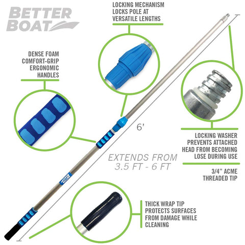 Better Boat extension pole twist-lock mechanism secures stable extension during tasks.