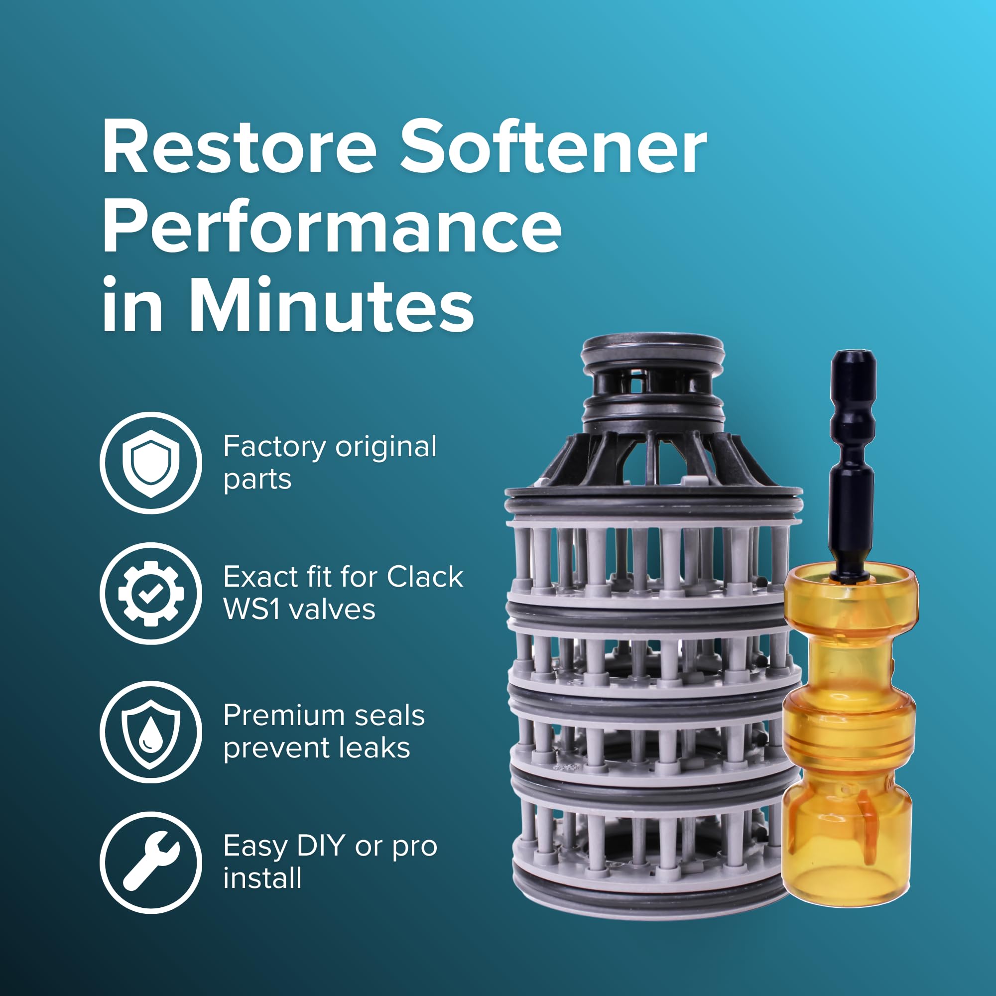 Better Home Water Treatment Clack WS1 regeneration piston supports efficient regeneration cycles.