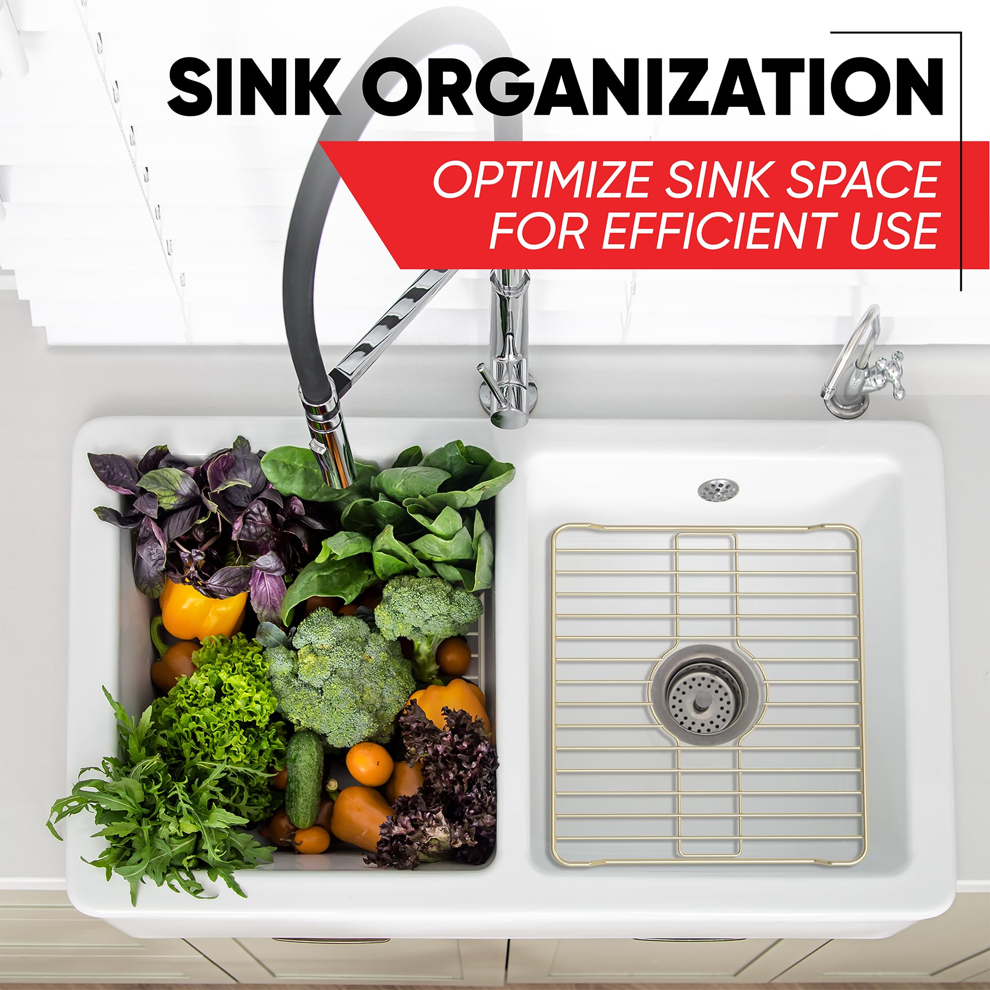 Better Houseware white sink mat keeps water flowing and prevents pooling.