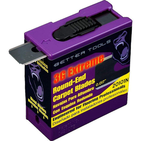 Better Tools 0-017 blue slotted blade with round corner for precise carpet cutting.