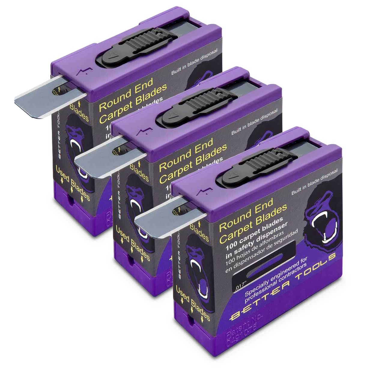 Better Tools 3G Extreme round-end carpet blade close-up, razor-sharp precision for tough carpet fibers.