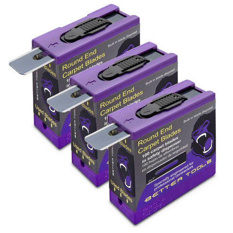 Better Tools 3G Extreme round-end carpet blade close-up, razor-sharp precision for tough carpet fibers.