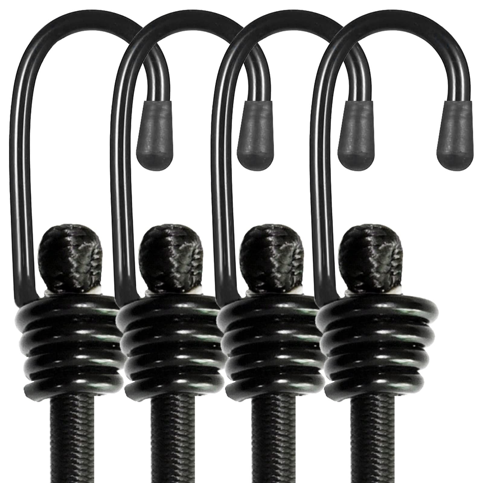 BEXSLE bungee cords with hooks in a 4-pack for secure outdoor bundling
