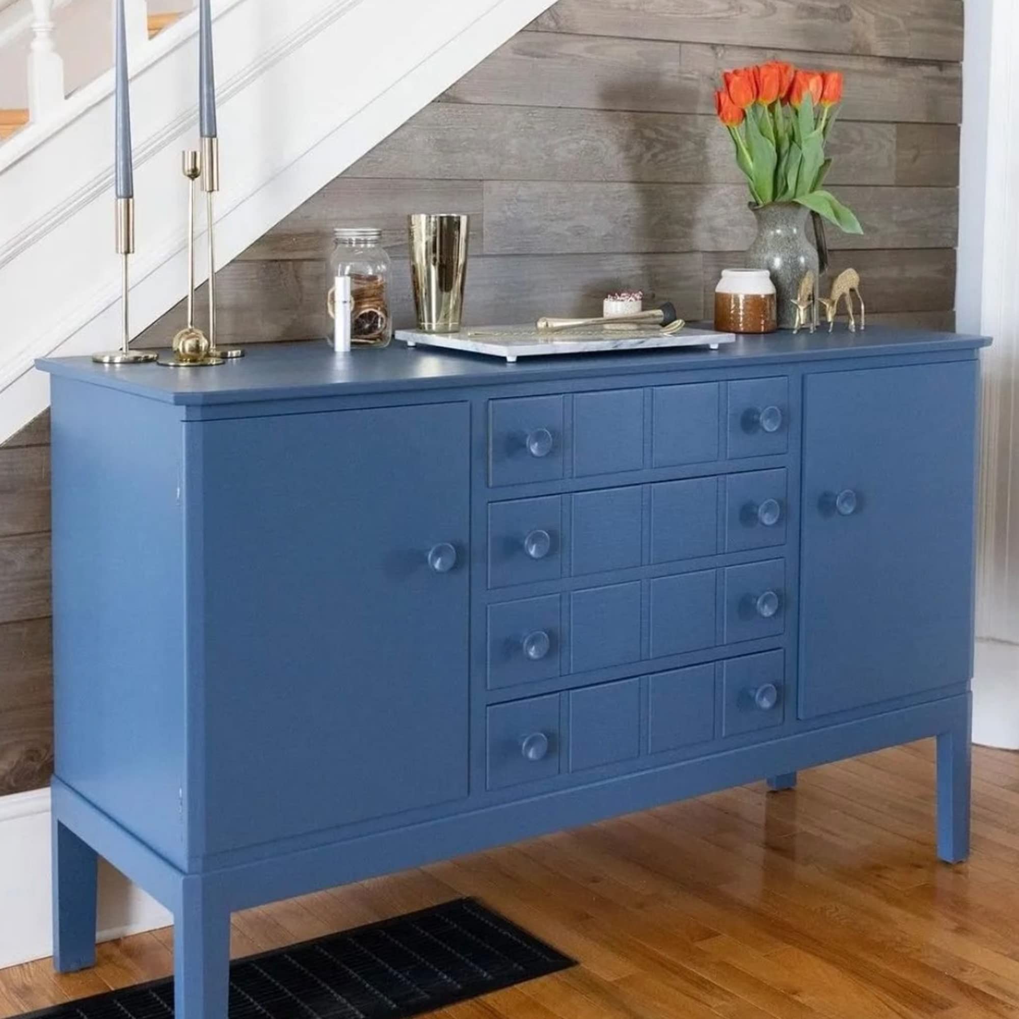 Beyond Paint All-in-One deep blue countertops show a hard-wearing refinished surface.