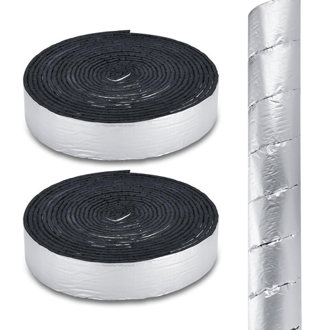 BFHB pipe wrap showing foam-foil layers protecting outdoor pipes from freezing and heat loss