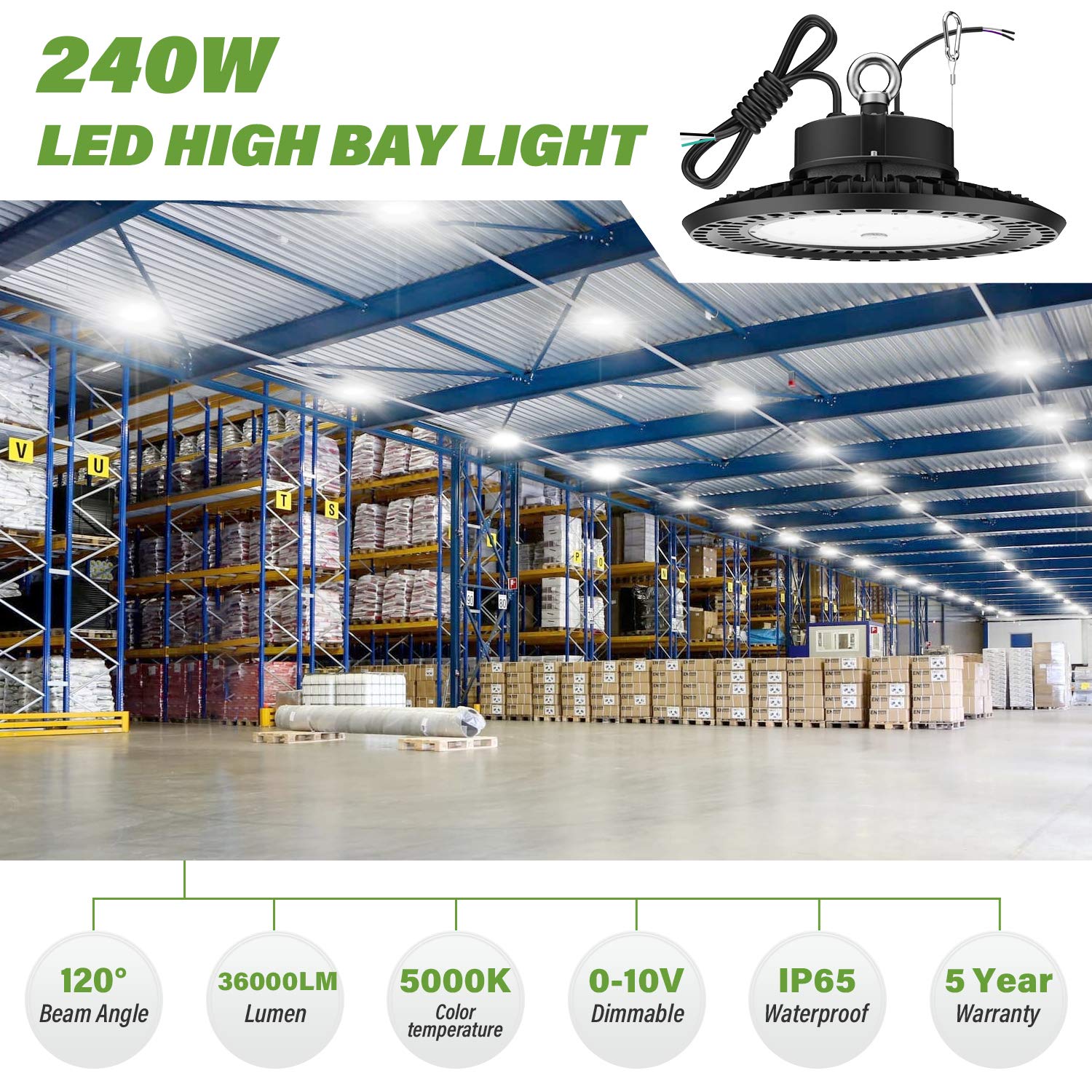 BFT UFO LED high bay light outputs 36,000 lumens for large spaces