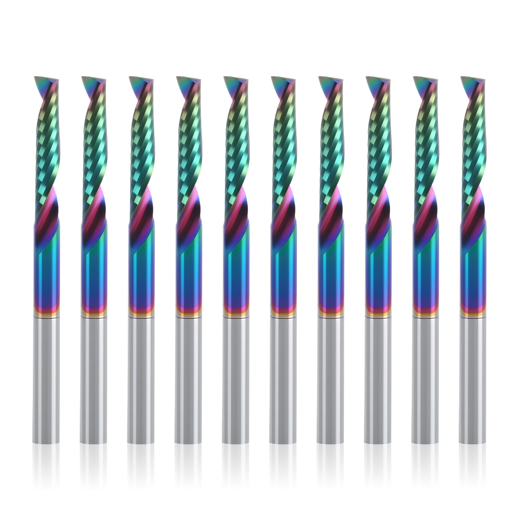 BFVV 10pcs O Flute Bit Set in package for versatile CNC routing.