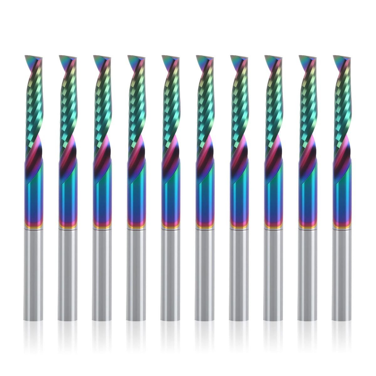 BFVV 10pcs O Flute Bit Set in package for versatile CNC routing.