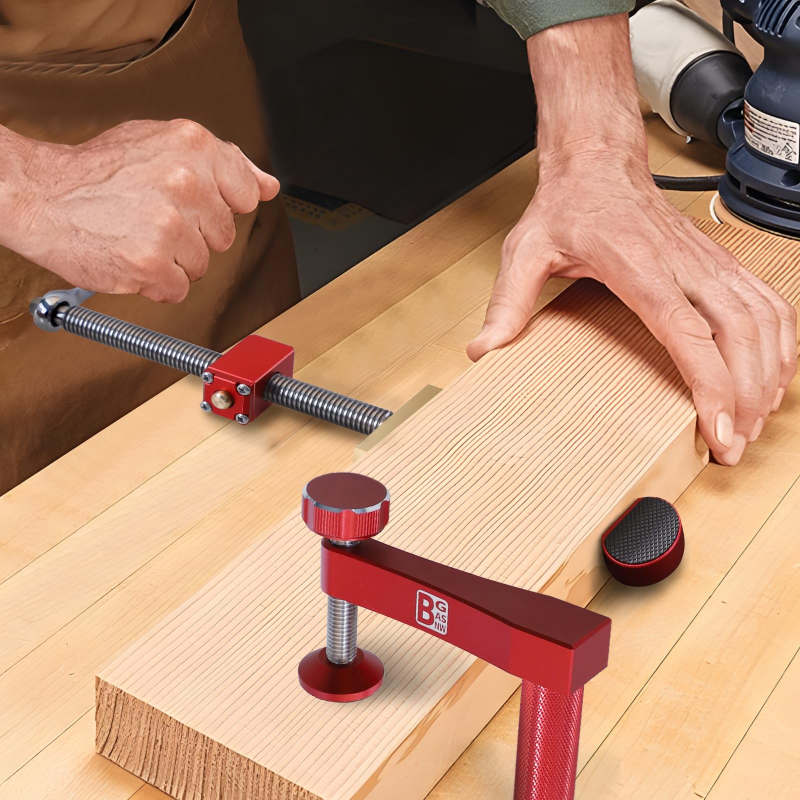 BGASNW bench dogs close-up pads highlight silicone protection for delicate surfaces.