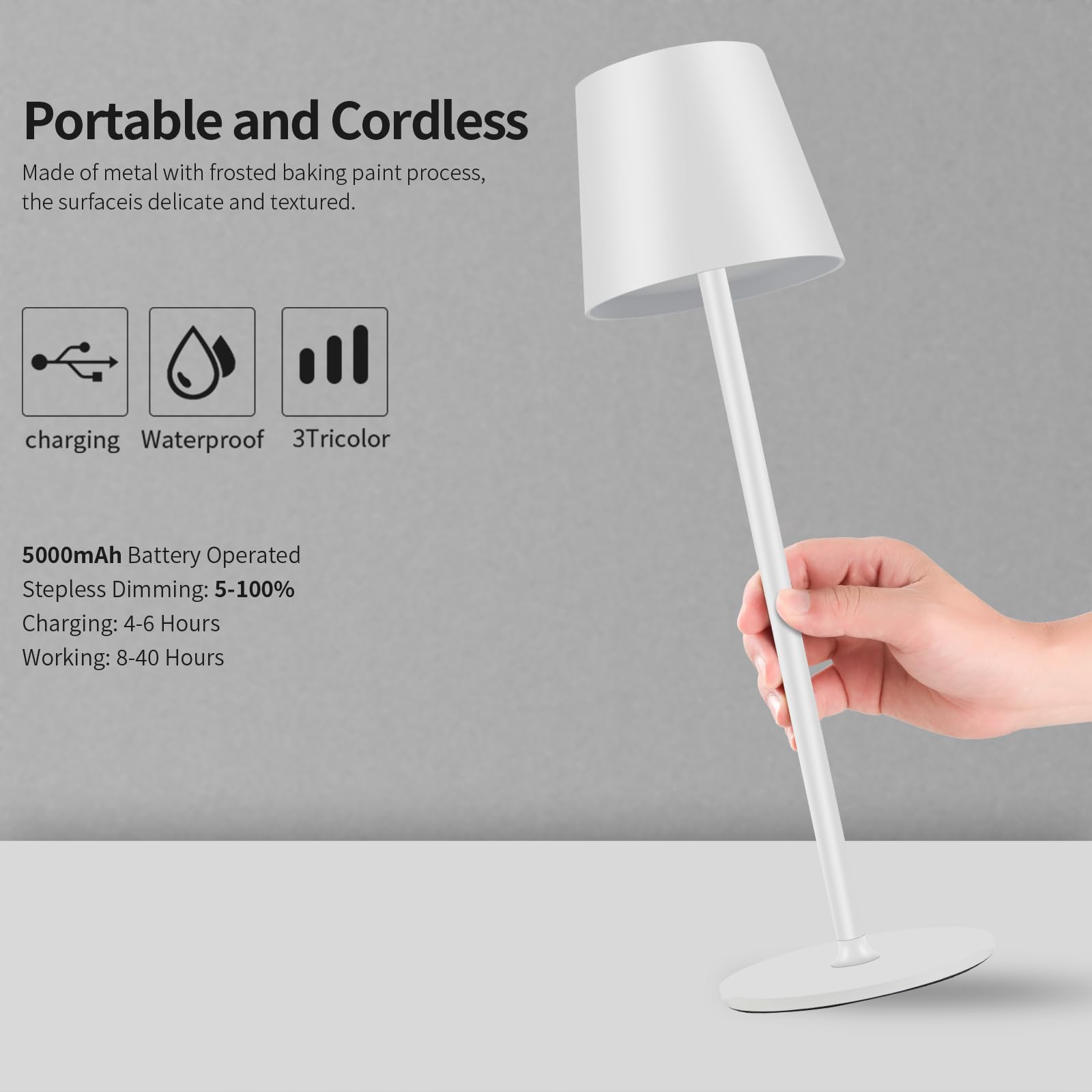 BGFHome cordless table lamp top touch switch for quick dimming control