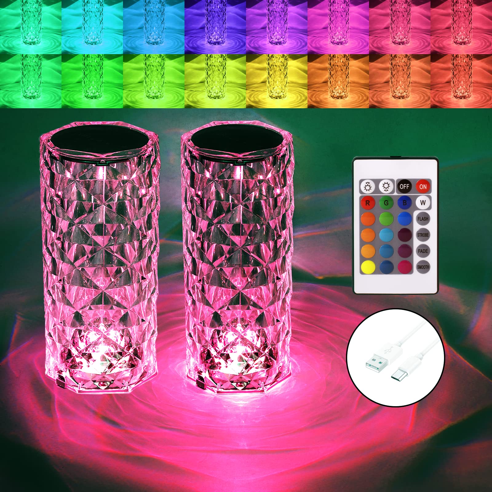 BGFHome crystal table lamp with RGB color-changing lights enhances mood and focus.