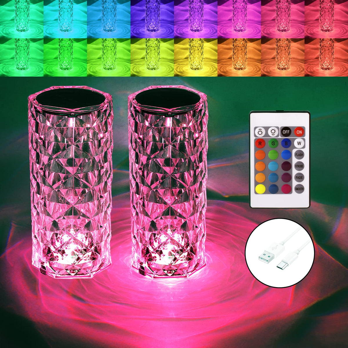 BGFHome crystal table lamp with RGB color-changing lights enhances mood and focus.