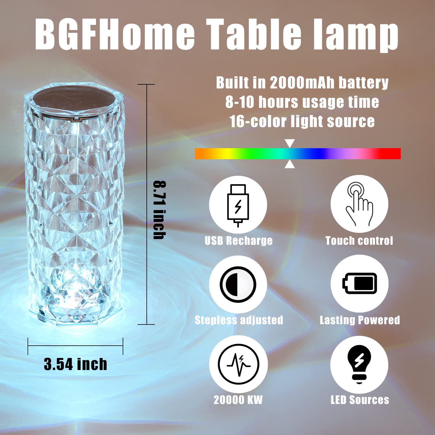 BGFHome RGB lamp offers touch and remote control for easy color changes.
