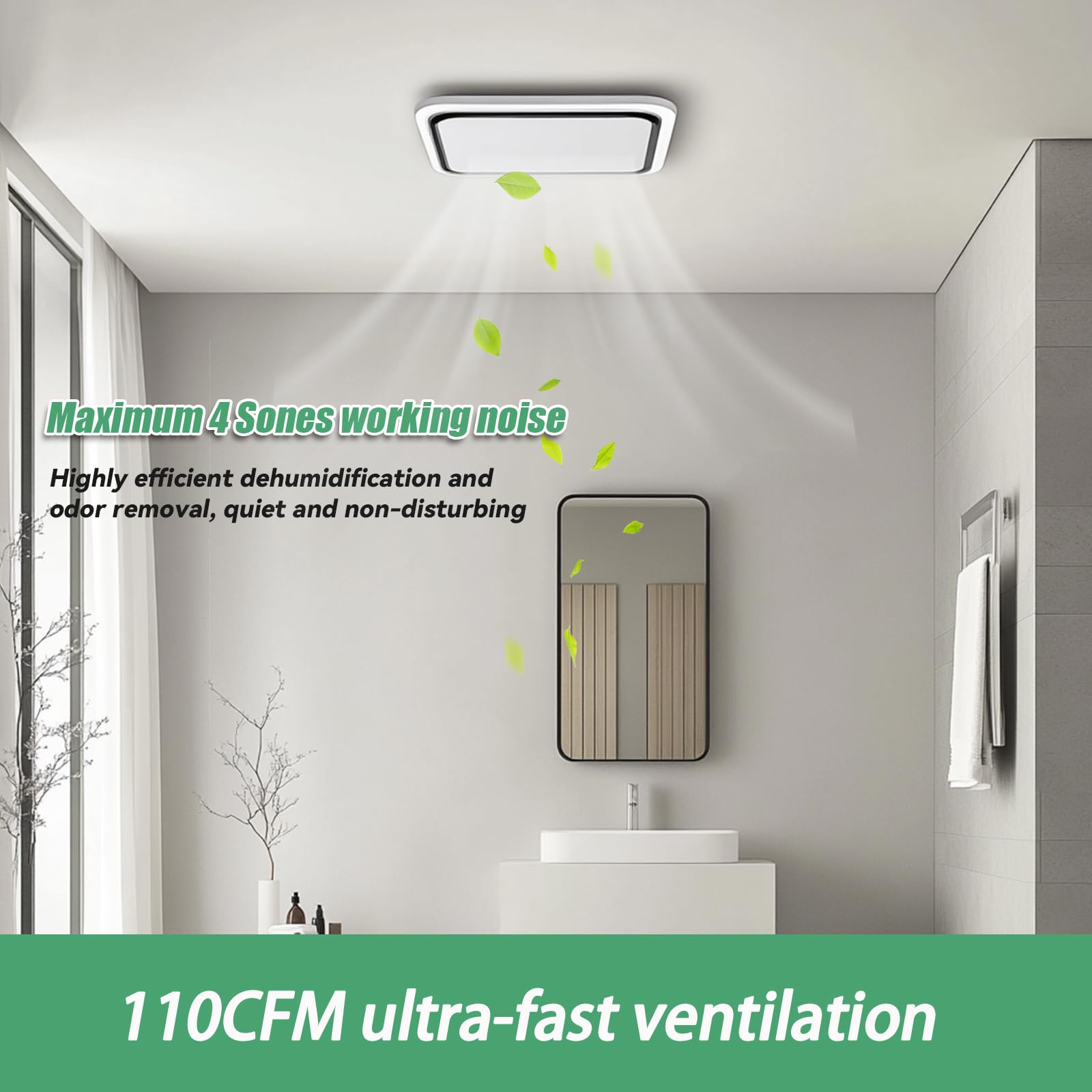 Bghdas S97015157 110 CFM airflow for effective bathroom moisture control.