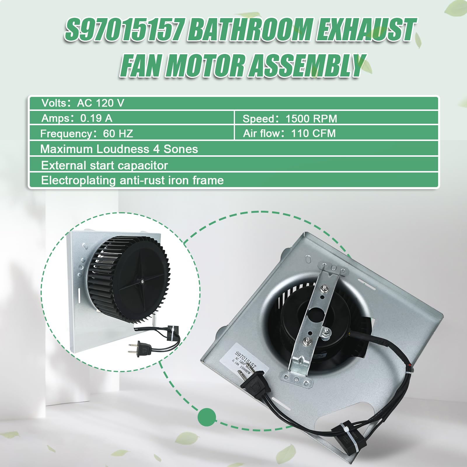 Bghdas S97015157 low-noise operation at 4 Sones for quiet bathrooms.