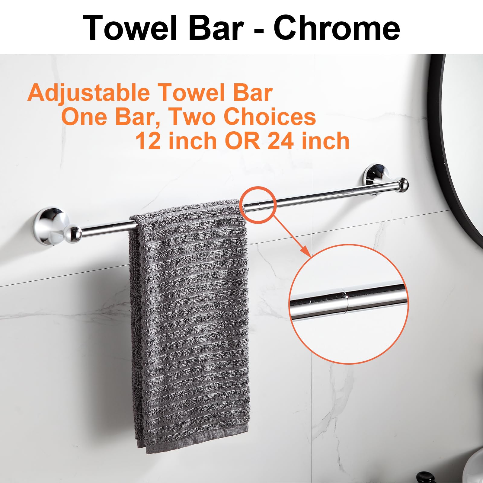BGL adjustable towel bar extends to 12 or 24 inches for flexible space
