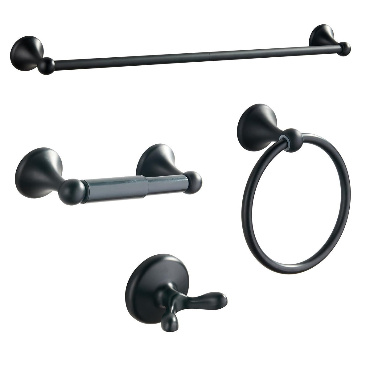 BGL matte black bathroom set on wall showing cohesive style and organized storage.