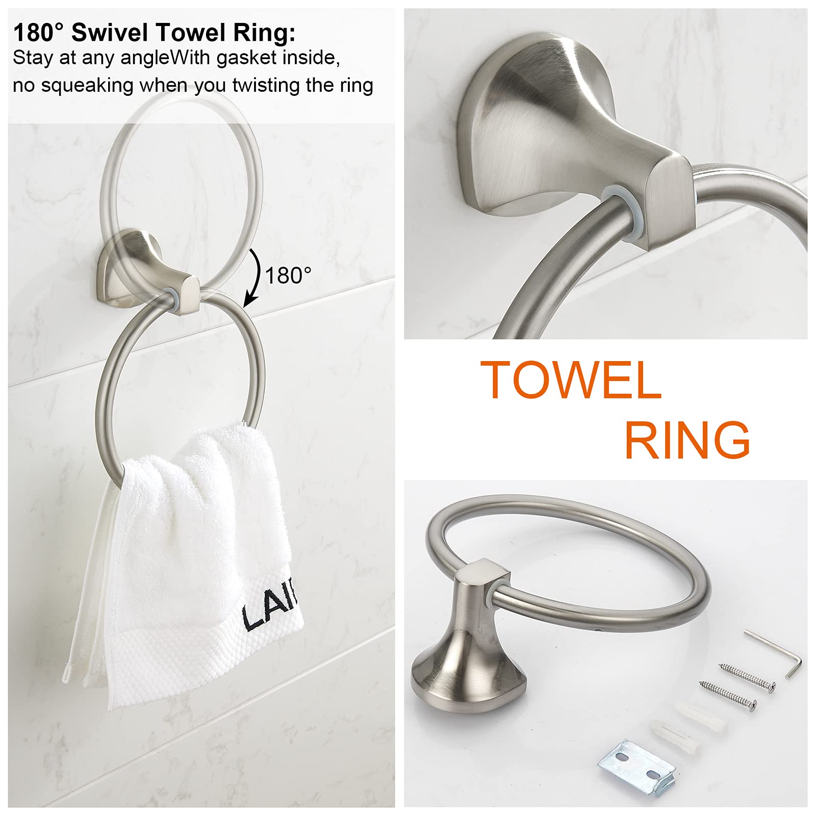 BGL Brushed Nickel toilet paper holder installed in a modern bathroom.