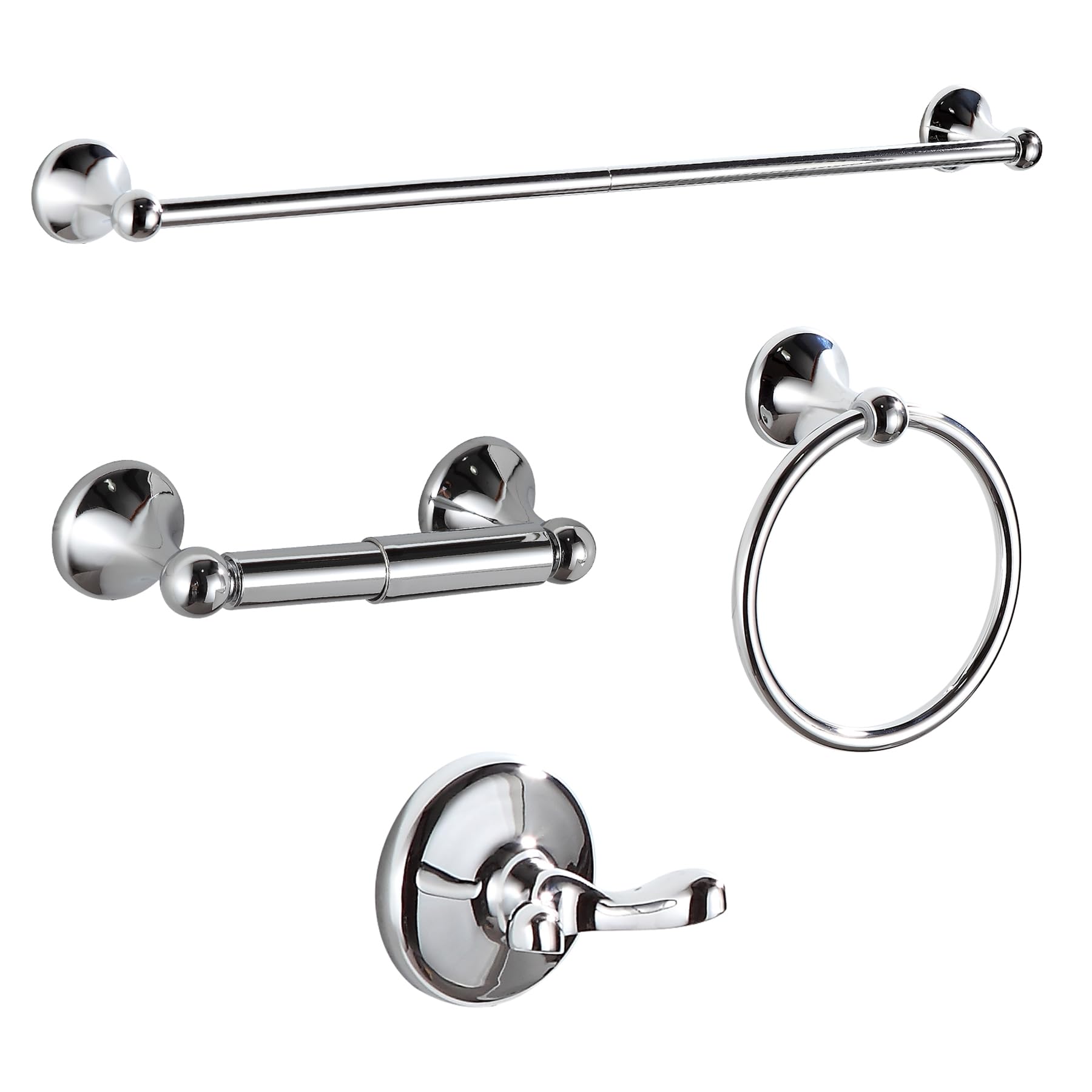 BGL bathroom hardware set in chrome shows four pieces for cohesive organization