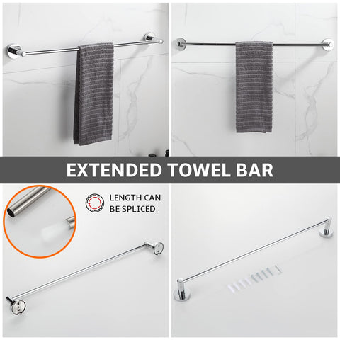 BGL chrome towel ring complements the adjustable towel bar for neat towels